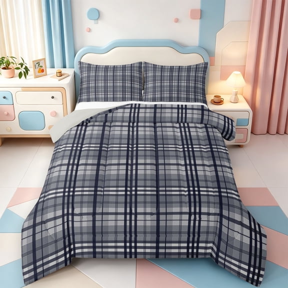 Erosebridal Minimalist Stripe Full Size Comforter Sets,Modern Lines Bedding Comforter Set,Light Gray Reversible,3pcs,1 Comforter and 2 Pillowcases
