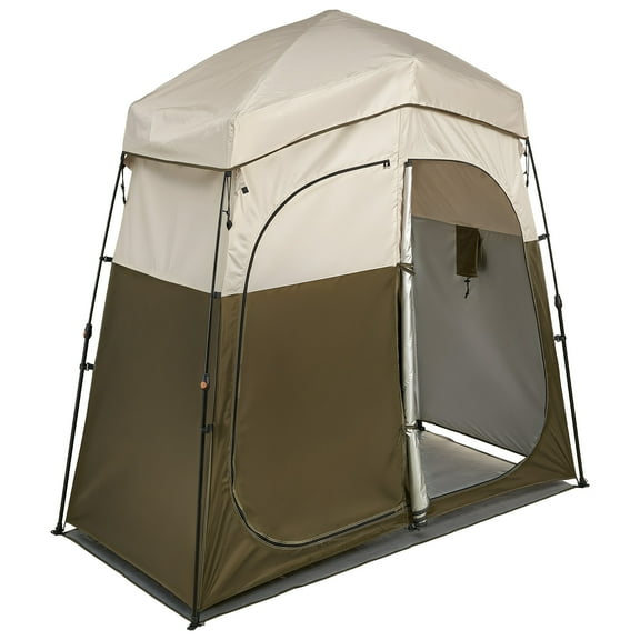 KFFKFF Portable Camping Shower Tent, Dual-Room Privacy Shelter with Stakes, Ropes, and Carry Bag, Durable 150D Oxford Fabric with Silver Coating, Ideal for Camping, Beach Trips, and Fishing
