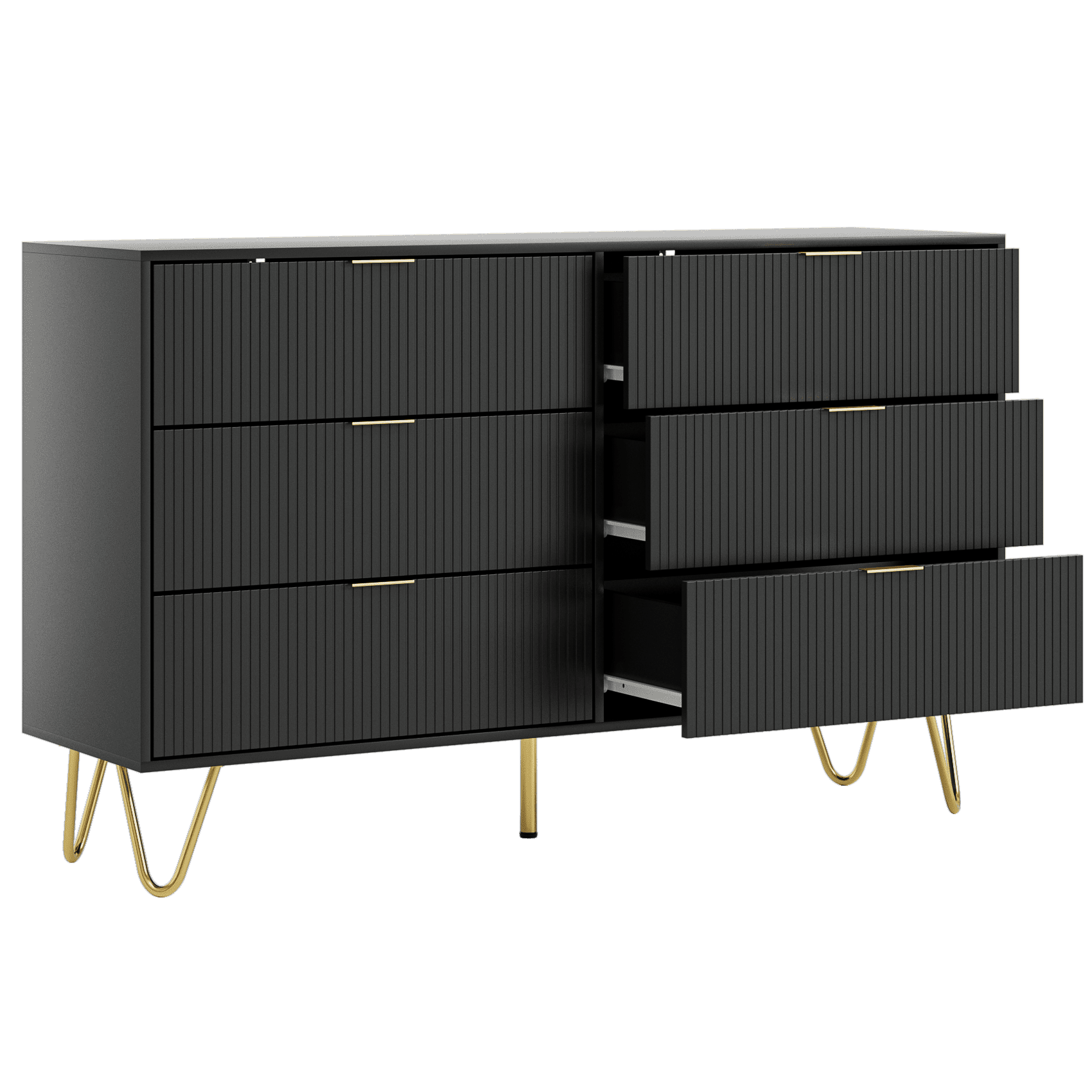 Space-Saving 6-Drawer Dresser Cabinet - Modern Black Vertical Grain Storage for Bedroom, Living Room & Entryway