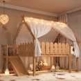 thumbnail image 4 of Bellemave Low Loft Bed with Slide and Lights Strip, Wood Full Size&nbsp;House Roof Low Loft Beds Frame with Storage Shelves, Under Bed Storage, No Box Spring Needed (Natural), 4 of 9