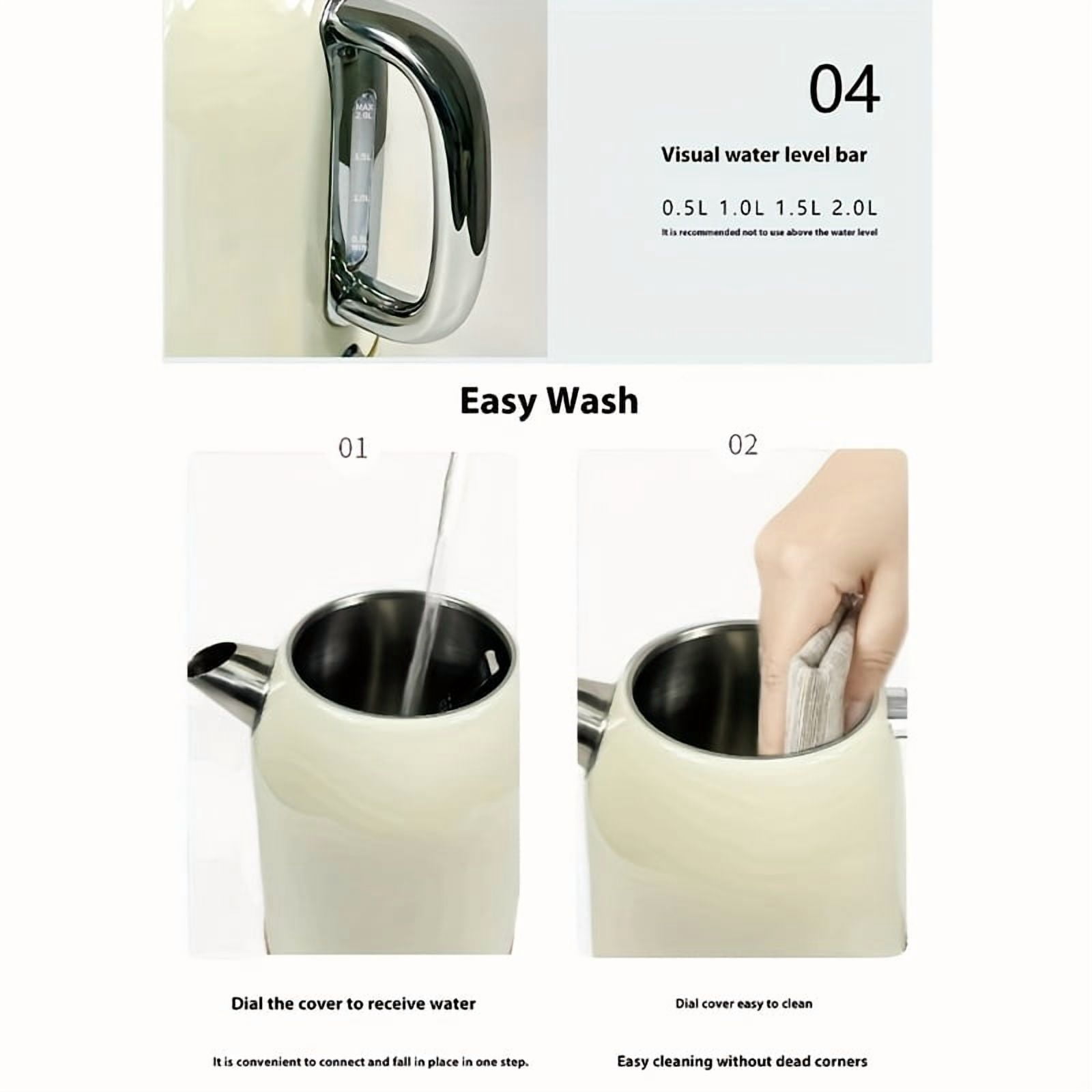 Stainless Steel Electric Water Kettle, 2.0L Hot Water Boiler with Thermometer, LED Indicator, Auto Shut-Off & Boil Dry Protection
