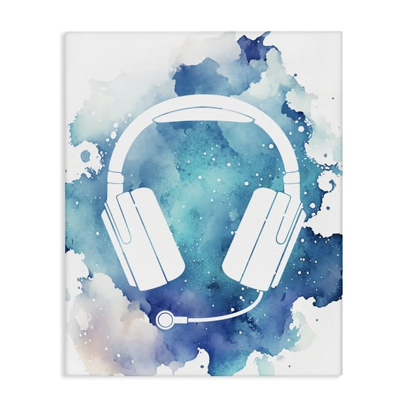 Blue Headphone Splatter Canvas Wall Art, design by Marcus Prime