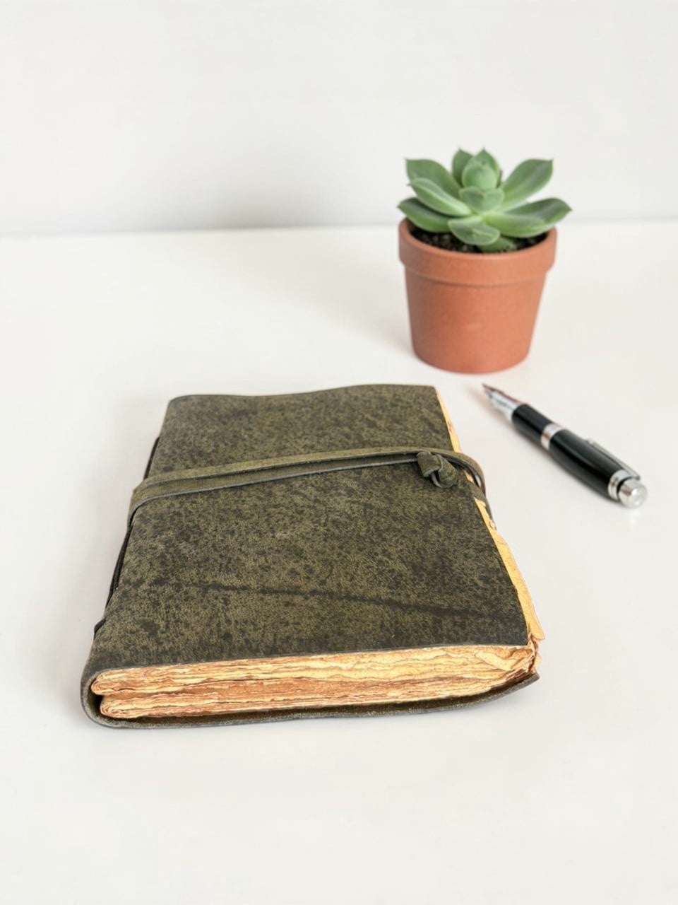 Handmade Leather Journal 6x8 Inch – Vintage Deckle Edge Paper Notebook, Rustic Diary with Wrap Closure