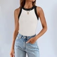 thumbnail image 2 of Women Summer Tops Womens Summer Sleeveless Tank Tops Ribbed High Neck Racerback Slim Fitted Color Block Casual Shirts Crop Thick Top Women Bodysuit College Clothes for Chiffon Business Beige S, 2 of 5