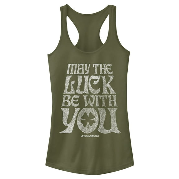 Junior's Star Wars St. Patrick's Day May The Luck Be With You  Racerback Tank Top Military Green Medium