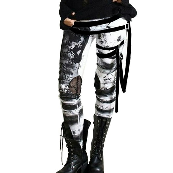 FASHIONWT Women Plus Size Gothic Mesh Leggings Lace-up Leggings Print Leggings Ankle-Length Pants Leggings Skinny Leggings High Spandex Leggings Jegging Leggings