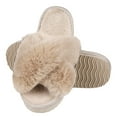 thumbnail image 6 of Litfun Women's Fuzzy Slippers Plush Cross Band Open Toe House Thick Sole Slippers, Camel, Size 5-6.5, 6 of 7