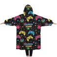 thumbnail image 2 of Oversized Wearable Blanket Hoodie,Colorful Controllers Games Icons Black Pattern Sherpa Blanket Hoodie with Super Pockets,Super Warm Fuzzy Pullover for Women & Men, 2 of 6