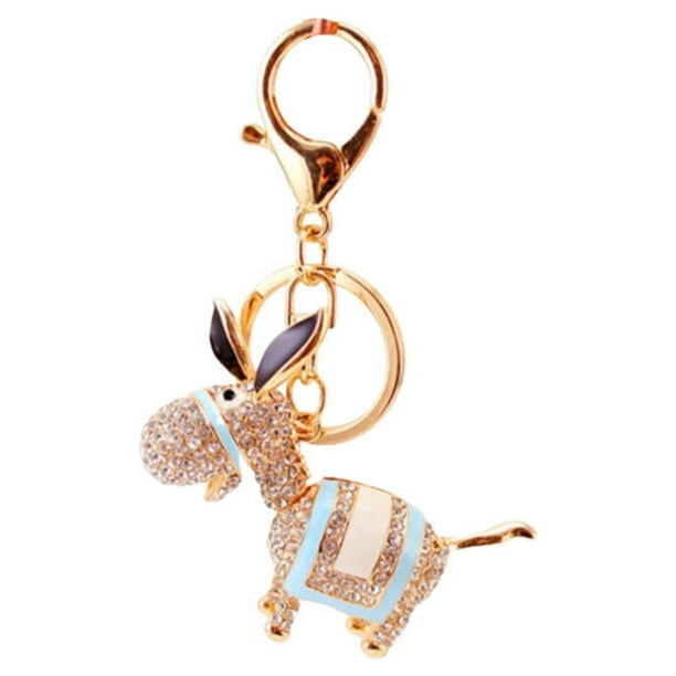 1 llavero con diseño de burro y diamantes de imitación, adorable llavero, colgante para bolso de moda, regalo, llaveros azules