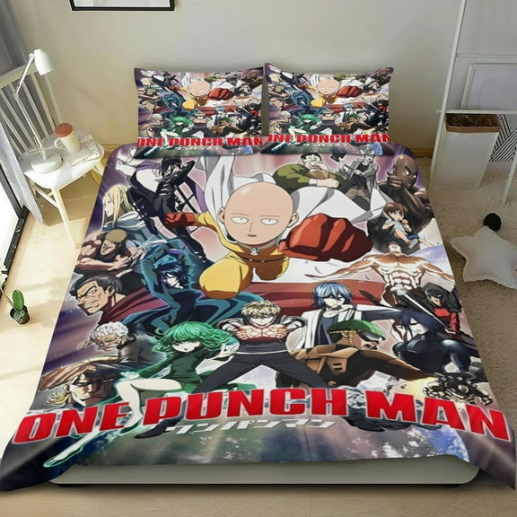 One Punch Man: Wanpanman Bed Comforter Set 3 Pieces has an iconic print,One duvet cover(68" x 86") and two pillowcases.