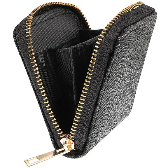 WHAMVOX  Women Purse Small Bling Black Glitter Zipper Coin Zippered Storage Bags Color