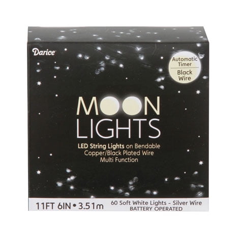 Moon Lights - 60 LED Soft White Lights 3-Way Timer - Black Plated ...