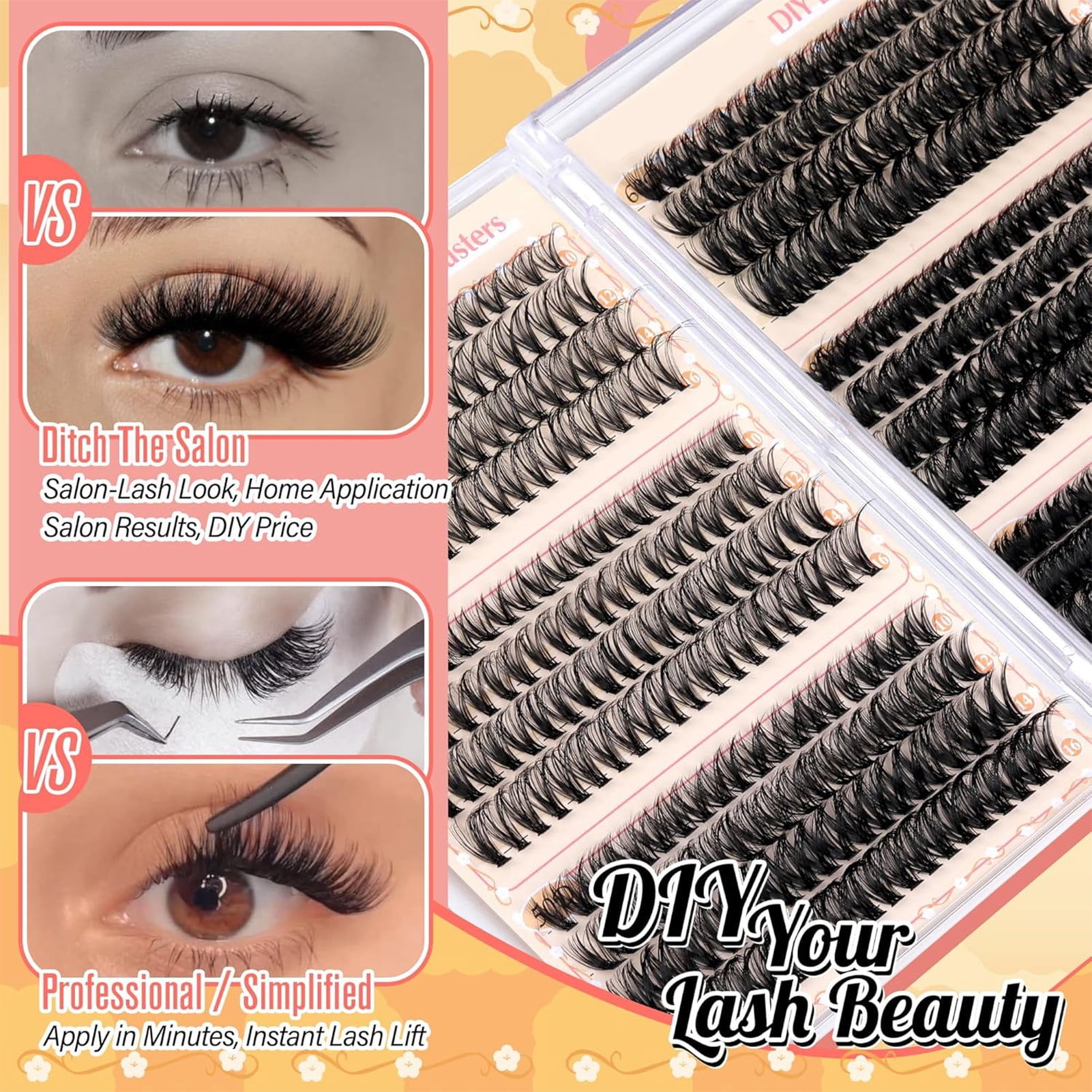 Eyelash Clusters 30D+40D+50D+60D+80D+100D Lash Clusters Wispy Individual Lashes 480PCS D-curly Lash Extension 10-16MM Natural Lashes Clusters DIY Cluster Eyelash Extensions for Beginners