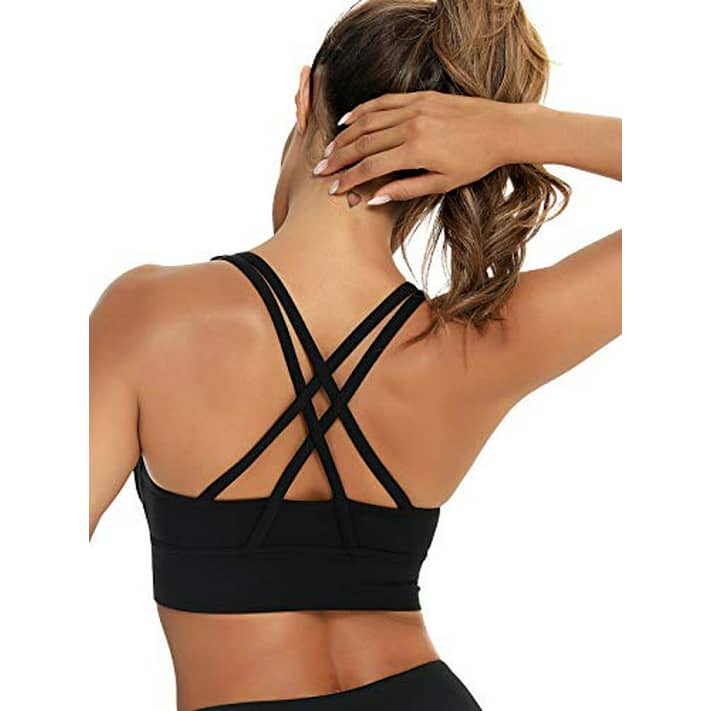 BATHRINS Strappy Sports Bras for Women Padded Wirefree Medium Support  Supportive Longline Workout Yoga Bra Black - Walmart.com