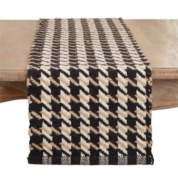 Saro Lifestyle 2578.BN1472B 14 x 72 in. Oblong Traditional Houndstooth Table Runner, Black & Natural