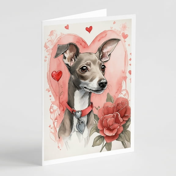 Italian Greyhound Valentine Roses Greeting Cards Pack of 8 7 in x 5 in