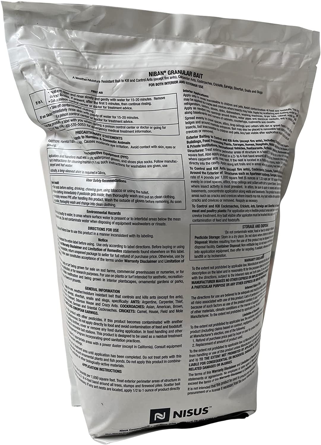 Nisus Niban Granular Insect Bait 10lb bag for Ants Cockroaches Silverfish Crickets Slugs Snails