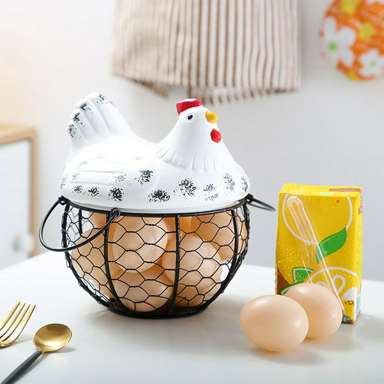 CuiYou Egg Storage Basket Chicken Shape Decoration Iron Anti-slip Egg  Storage Container for Kitchen 
