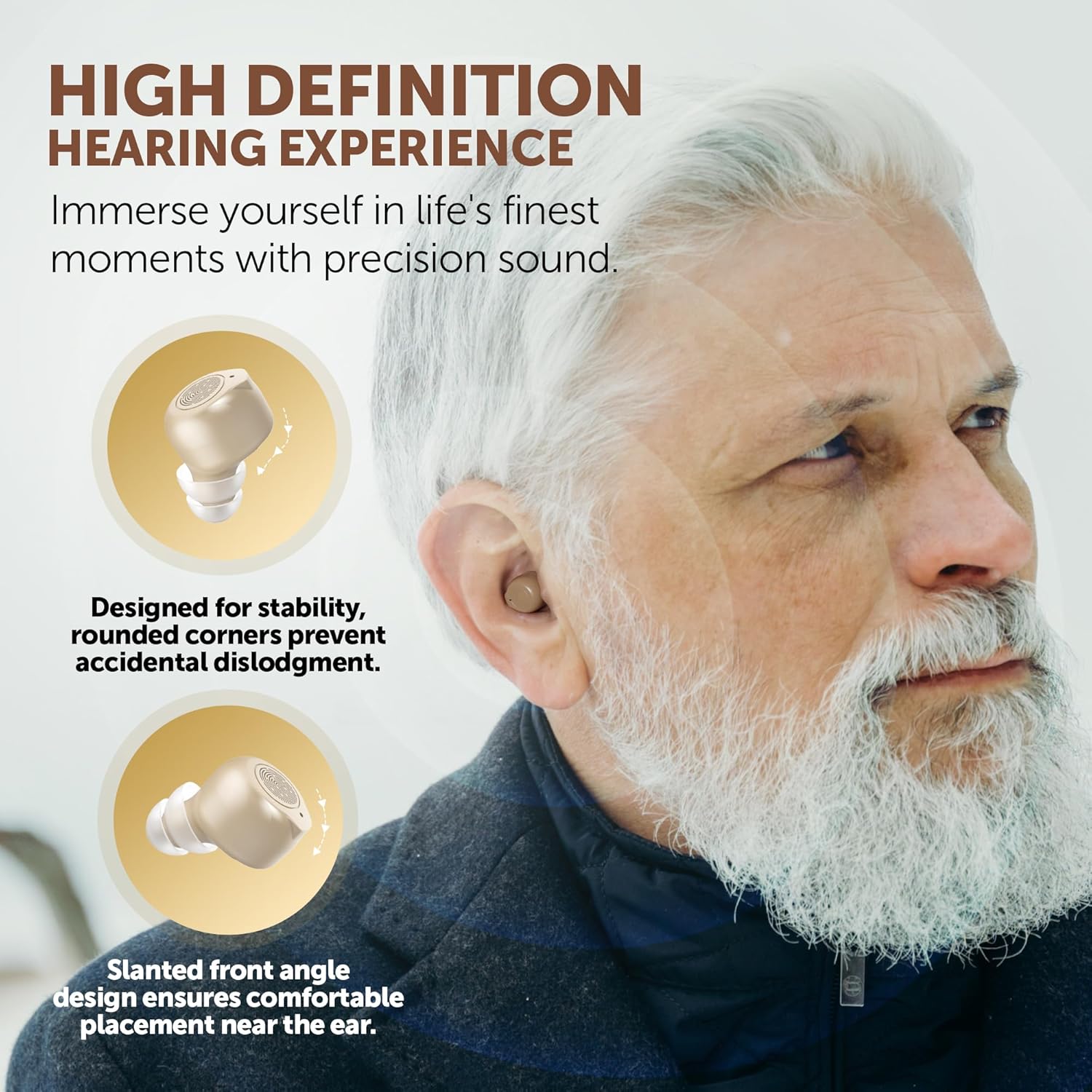Invisible Hearing Aids for Seniors with Crystal Sound, Digital In-the-Ear Discreet & Comfortable Fit Hearing Aids with Intelligent Noise Reduction, One Button Control, Lasts Up to 100 Hours (Beige)