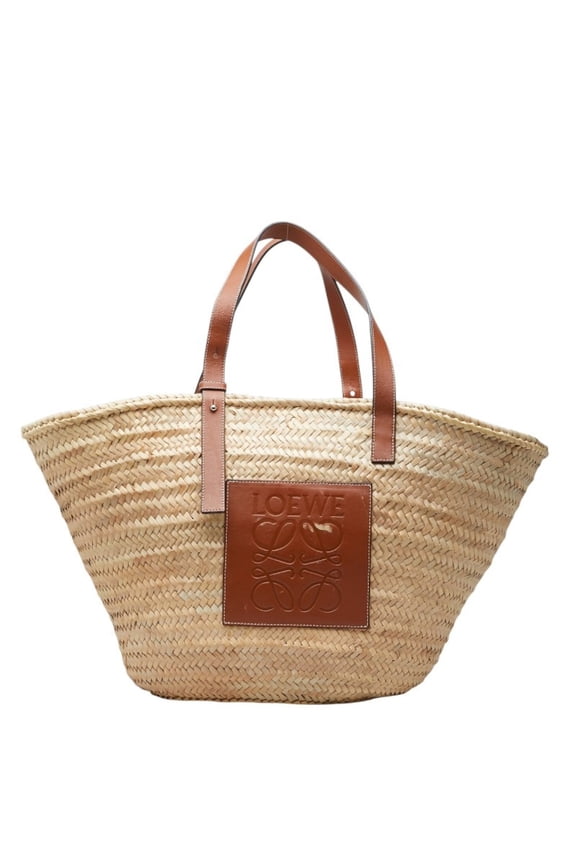 Pre-Owned Loewe Classic Basket Large Tote Bag Shoulder Beige Brown Raffia Calfskin Women's LOEWE