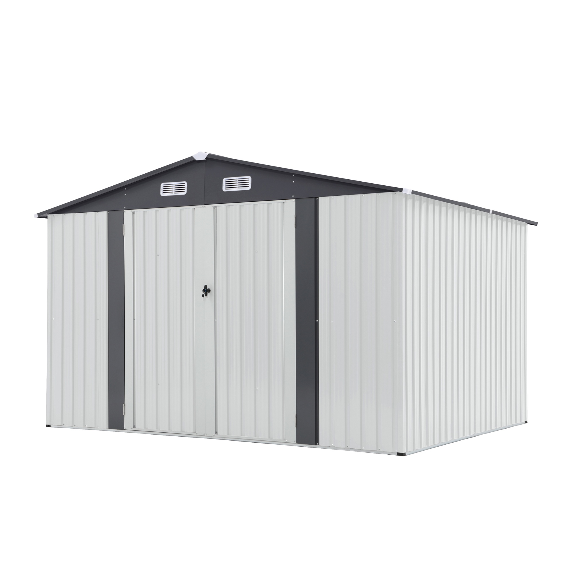 JOIVI Outdoor Storage Shed, 10'x8' Large Galvanized Steel Metal Garden Shed, Double Door W/Lock, Outdoor Storage House for Backyard Patio Lawn, White