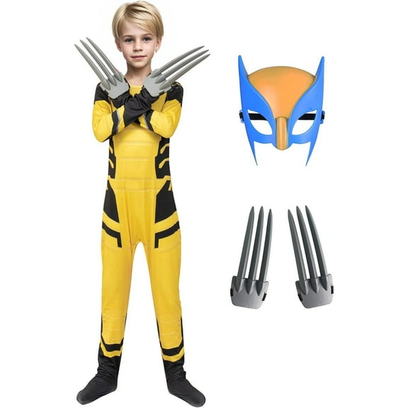 Wolverine Custom Boys Hero Yellow Bodysuit Halloween Cosplay Spandex Jumpsuit with Mask 5-12 Years