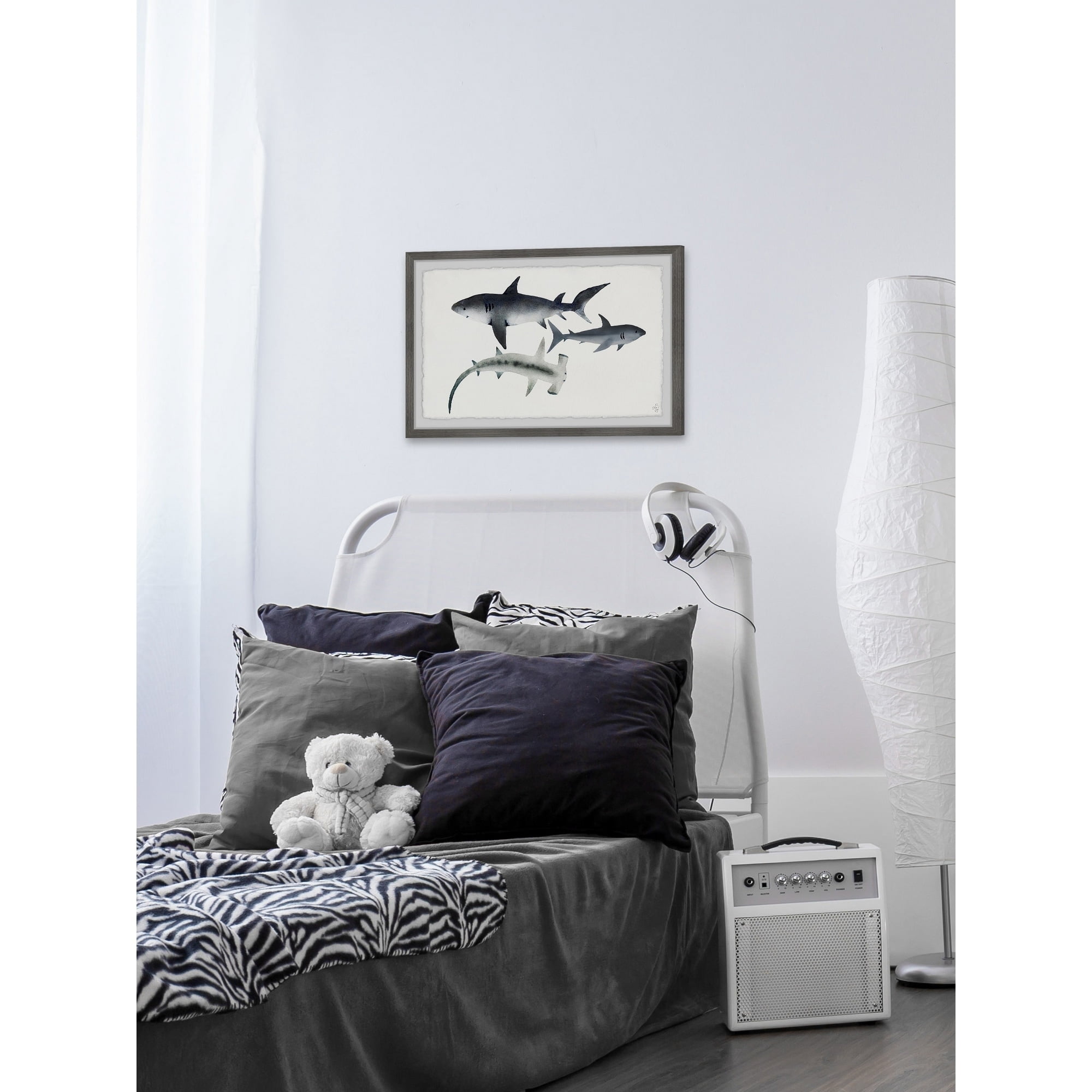 Marmont Hill Gray Sharks Framed Wall Art