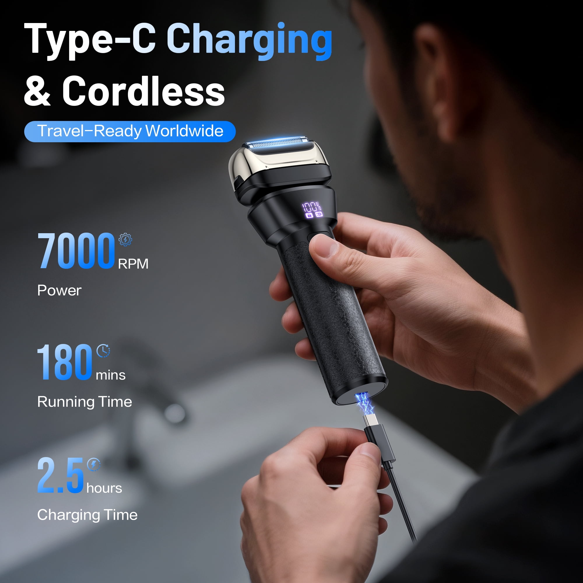 delpattern Electric Foil Shavers for Men Electric Razor with 4D Flex Floating Heads,Rechargeable Beard Trimmer with LED Display,Cordless Face Shaver for Travel,IPX6 Waterproof Wet Dry