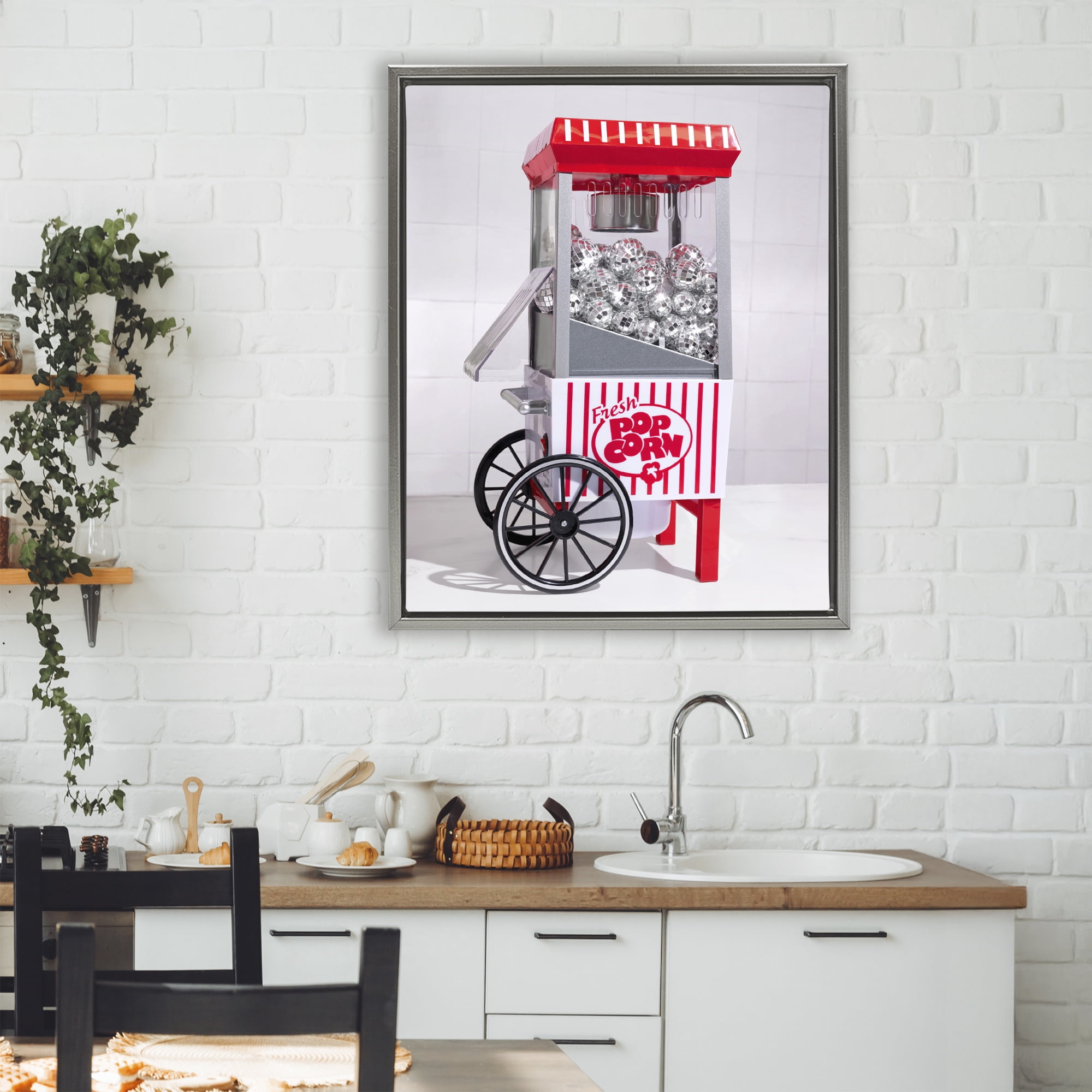 Stupell Industries Fun Disco Popcorn Machine Gray Framed Floater Canvas Wall Art, design by LISH Creative