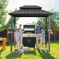 thumbnail image 2 of MELLCOM Gazebo de Gril 6 Pieds x 8 Pieds, Gazebo de Patio Extérieur avec Double Toit en Acier Galvanisé, Auvent de Barbecue à Toit Rigide avec 2 Tablettes Latérales et Crochet de Plafond pour Terrasse, Pelouse, Cour Arrière, Jardin (Noir), 2 of 8
