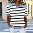 thumbnail image 2 of Feancey Striped T Shirts for Women Denim Contrast Collar Waffle Knit Tops Loose Fit Casual Daily Wear Tees Comfy Soft Summer Blouse White XL, 2 of 6