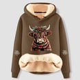 thumbnail image 2 of Demi-chandail Court Mignon à Capuche Graphique Asymétrique avec Fermeture Éclair, Chandail à Capuche pour Femmes, Chandails en Molleton Courts, Chandails Décontractés avec Imprimé Vache Adorable, Chandail à Manches Longues à la Mode pour un Confort Douillet Bronze TTTG, 2 of 3