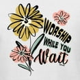 thumbnail image 6 of Wild Bobby Worship While You Wait Sunflower Pink and Yellow Inspirational/Christian Women Racerback Tank Top, White, Large, 6 of 6