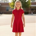 thumbnail image 6 of Girls Uniform Polo Dress Toddler Button Callor Short Sleeve Solid Tennis Dress A-Line Athletic Dresses for Kids,Red,120, 6 of 10