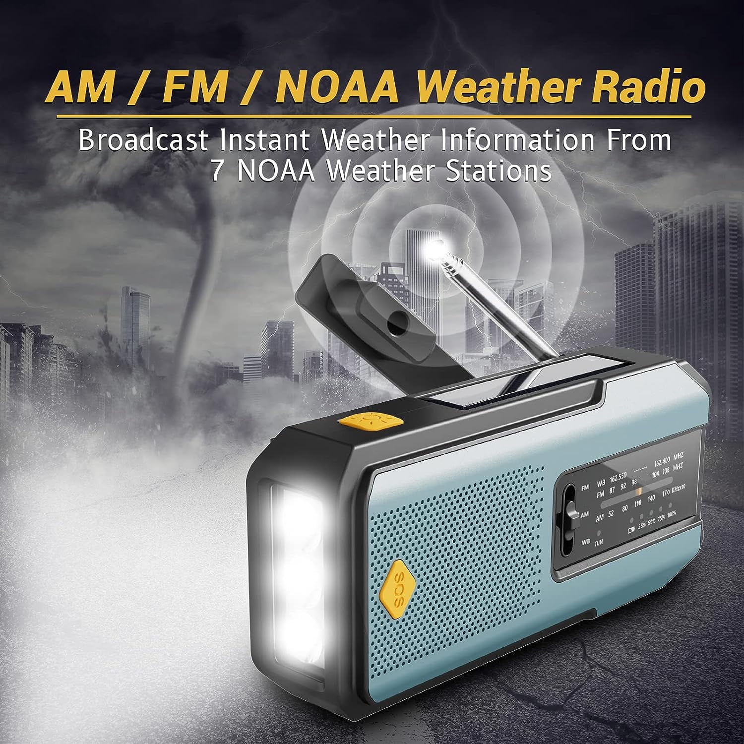 Daykit Portable Emergency Weather Radio, Hand Crank Radio Solar Powered with Battery Backup,AM/FM/NOAA, SOS Alarm,2000mAh Power Bank,LED Flashlight,USB Type-C for Outdoor Emergency
