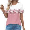 thumbnail image 2 of Women's Tshirts Short Sleeve Floral Print Tee Shirts Casual Summer Trendy Pleated Crewneck Dressy Tunic Tops (M, Pink), 2 of 5