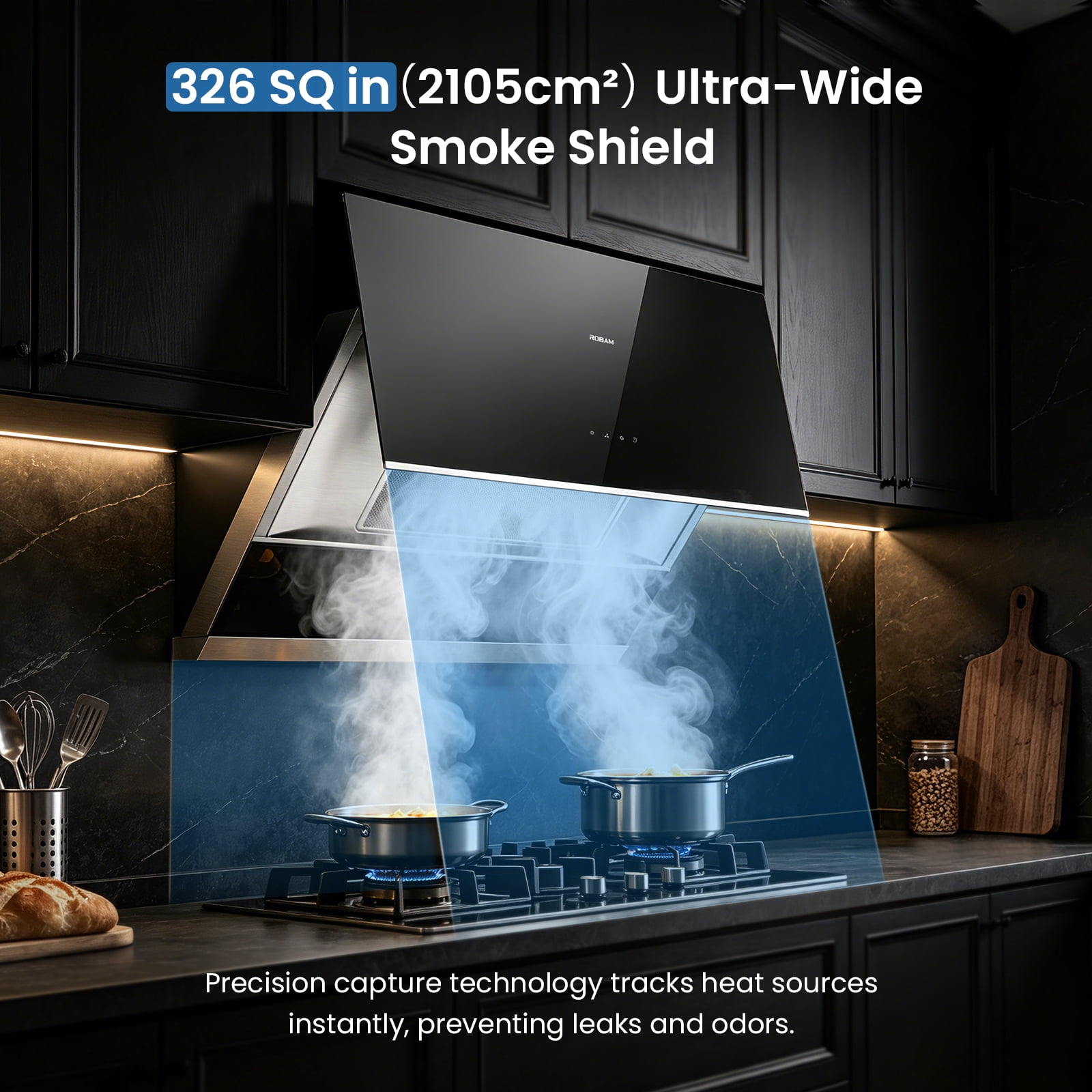 ROBAM 30”Under Cabinet Range Hood, 850 CFM Powerful Suction, Side-Draft Design with Touch Control, Dishwasher Safe Filter, Tempered Glass Surface Vent Hood 3 Speed Exhaust Fan