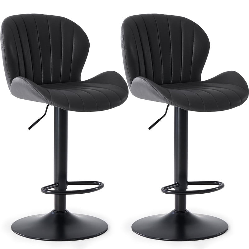 Kelno Swivel Bar Stools Set of 2 Adjustable Height Linen Seat with Backrest 360° Swivel for Kitchen Island, Black