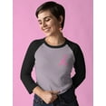 thumbnail image 4 of Breast Cancer Awareness Small Pink Ribbon 3/4 Women Sleeve Baseball Jersey Shirt Large black/white, 4 of 5