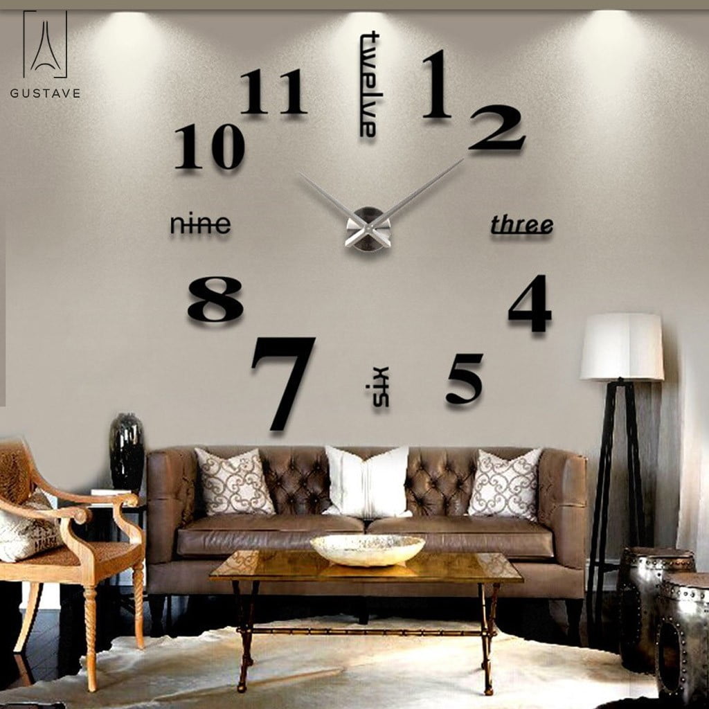Stick-on Large Wall Clock 3D DIY Mirror Sticker Surface Home Decor Art Design 