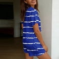 thumbnail image 5 of Pajamas for Women Set Pajamas Women's Fashion Striped Ruffled Short-Sleeved Elastic Waist Shorts Pajama Set Blue Xl, 5 of 6