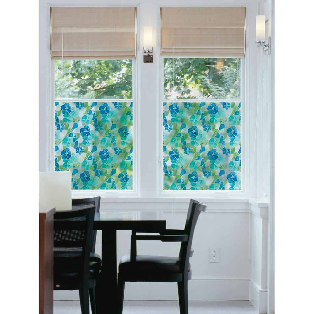 Brewster Blue and Green Stained Glass Peel and Stick Window Film