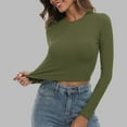 thumbnail image 2 of GJSYRH Women's Ribbed Knit Fitted Crop Top Long Sleeve Round Neck Casual Basic Shirt Comfortable Stretchy Soft Fabric T-Shirt, 2 of 7