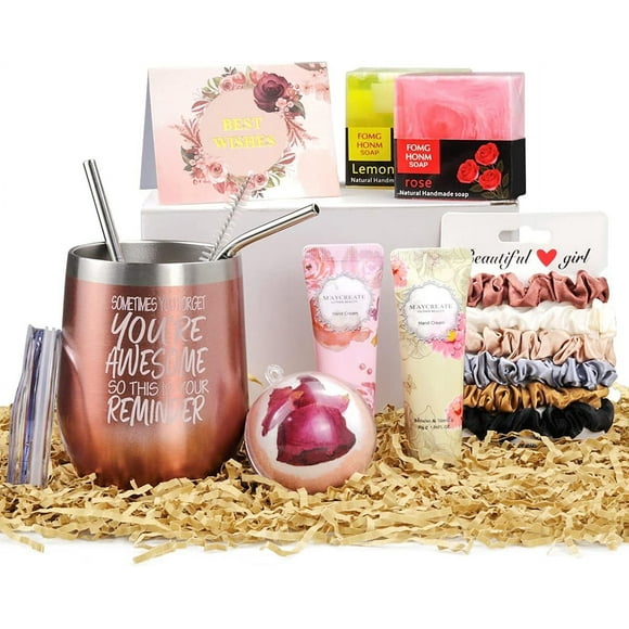 HUGFEGWE DOERDO Thank You Gifts For Women, Relaxing Spa Gift Box Basket for Mom Employee Coworkers Friend Sister Wine Tumbler Bath Set Gift Idea for Appreciation Her CJB91-90531