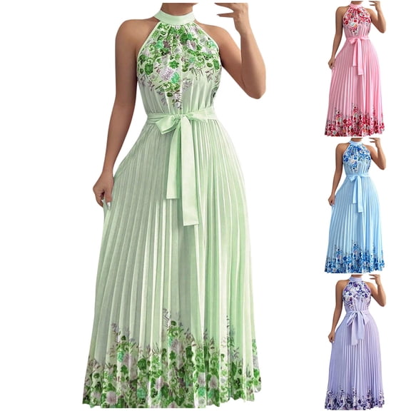 Daiosportswear Summer Dresses for Women Women's Fashion Casual Round Neck Long Skirt Dress Purple XL(XL)