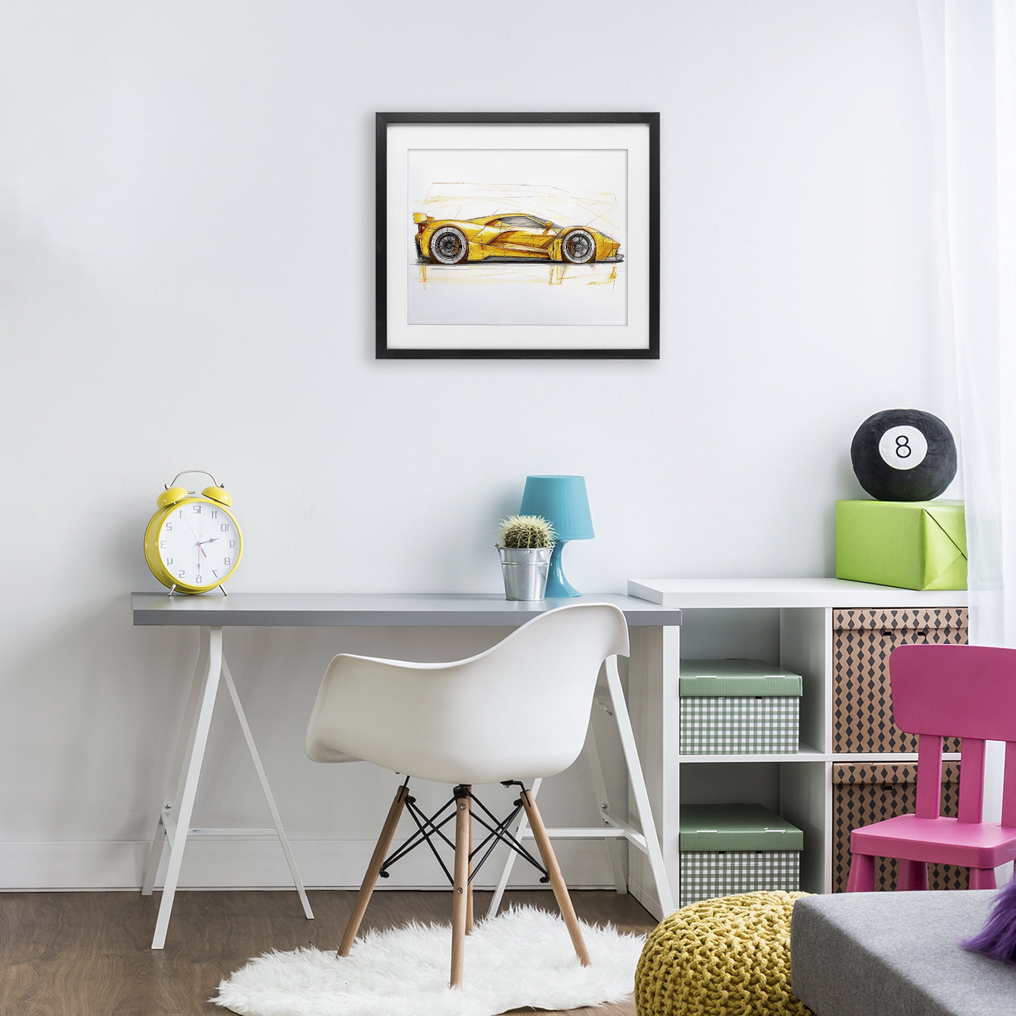 Stupell Industries Yellow Sports Car Whimsicality Black Framed Print Under Glass, design by Steve Hunziker