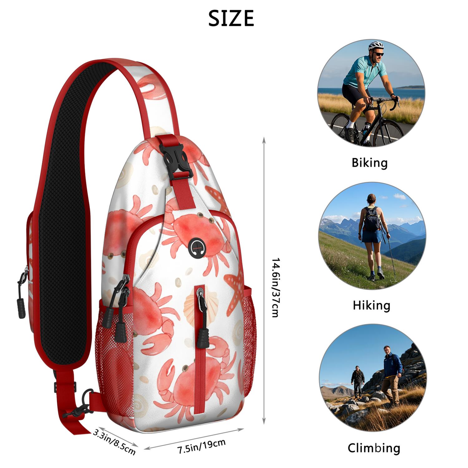 Crab Marine Sling Bag for Women Men Travel Sling Bag Chest Bag for Vacation Party Daily Use Shoulder Bag Gym Sports Travel Hiking Daypack