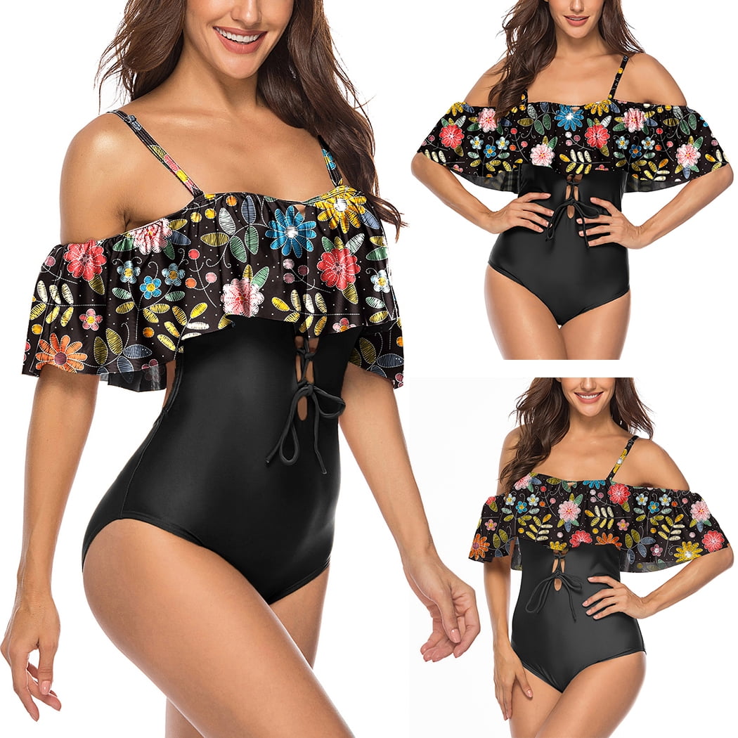Black one piece swimsuit off shoulder outlet