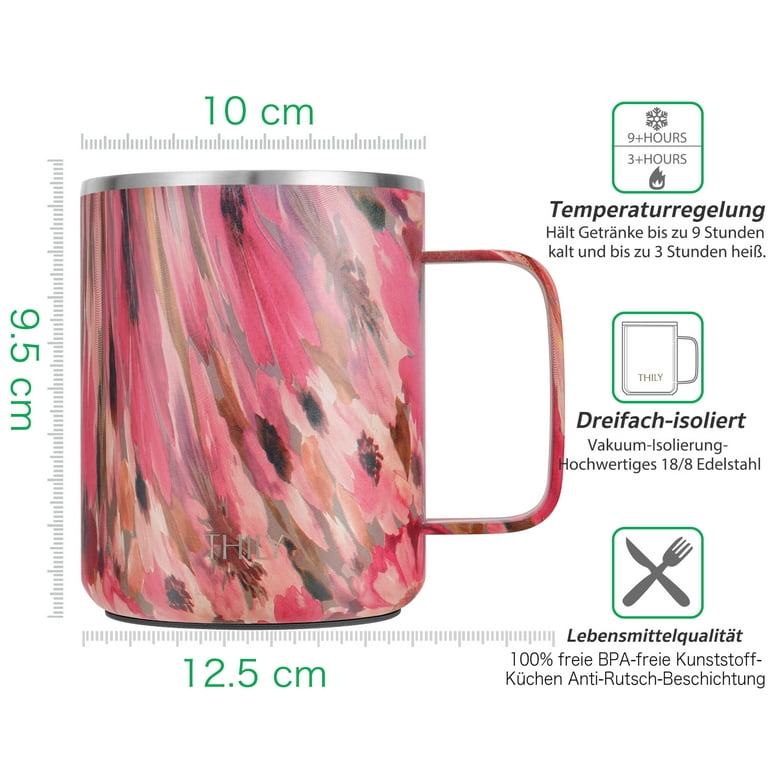 Stainless Steel Insulated Coffee Mug - THILY 12 oz Vacuum Insulated Coffee  Cup with Handle, Spill-Proof Lid, Keep Coffee Cold or Hot, Cute Birthday  Christmas Gift, Watercolor Flower 