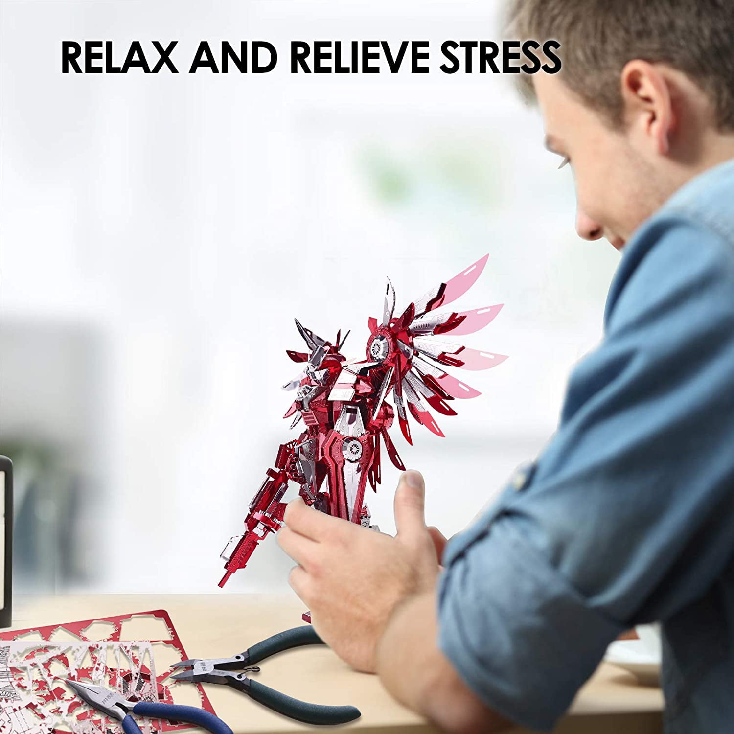 Piececool 3D Metal Puzzles for Adults, Thundering Wings Figure Mecha Model Kits Stee Building Blocks, Brain Teaser DIY Learning Toys for Teens Man Woman, 215 Pcs